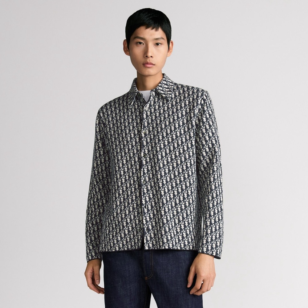 Dior Oblique Overshirt Navy Blue Cotton Jacquard - Picture 8 of 9